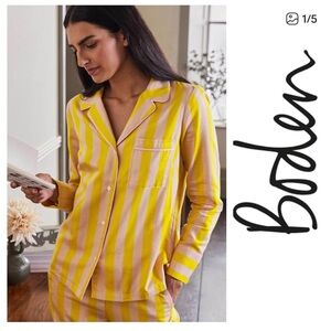Boden Women's Bright Yellow and Pink Striped Pajama Set